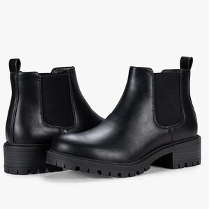 Vepose Womens Black Leather Chunky Heel Ankle Size 11 Chelsea Boots A24